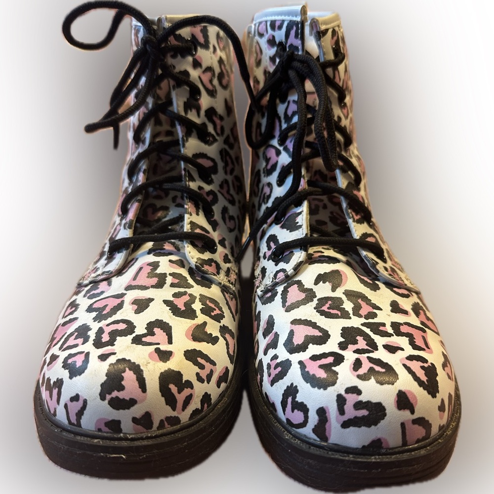Skechers Black and Pink Animal Print Boots